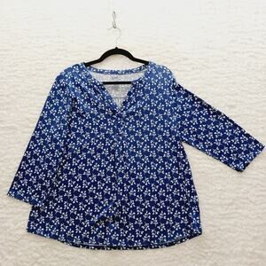 T-Shirt Blue Floral Ditsy Casual Cottagecore Bloomcore Vacation Resort Size L